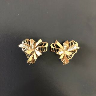 Christian Lacroix Vintage Clip On Earrings Gold Tone Rhinestones Heart Shape 90s