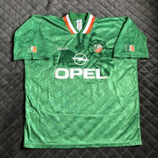 1990 - 1992 Republic Of Ireland Fai Vintage Retro Jersey Shirt Home Opel Adidas Xl