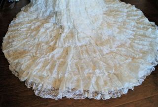 Vintage 1970s Wedding Gown Dress White Full Train Size 7 - 8 Cloud of Lace 4