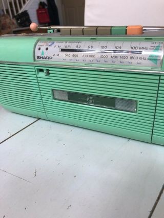 Vintage Sharp QT - 50 Sea foam green Stereo AM/FM Cassette STRANGER THINGS 3 EUC 4