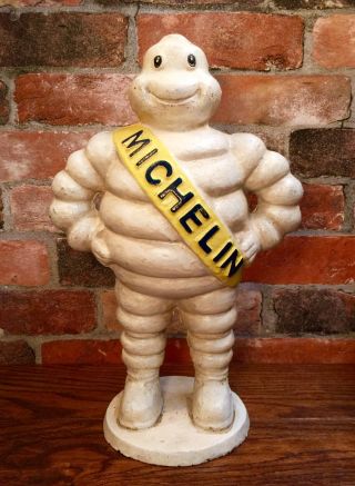 Michelin Man Bibendum Detroit Reg.  1918 Vintage Cast Iron 15 " Tall Statue