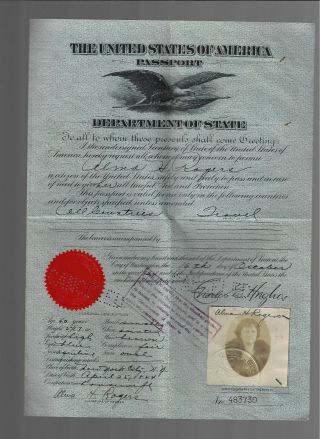 Vintage Usa Dept Of State Passport 1924 Alma Rogers China Italy England Monaco