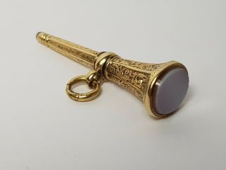 Lovely Antique Engraved Solid 9ct Gold Pocket Watch Key Fob Trumpet Shape C1800s