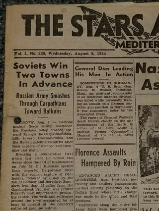 WWII Stars and Stripes Newspaper Dated August 9,  1944 Florence Assaults Hampered 2