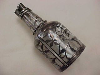 Sterling Silver Overlay 3 Section 3 Spouted 8 " Flask / Bottle