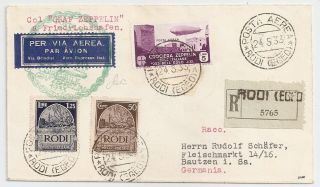 1933 Italy Aegean Islands To Germany Zeppelin Cover,  Rare Stamps