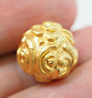 Antique Solid Gold 18k Pyu Burmese Sacred Flower Carved Bead Pendant