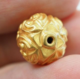 Antique Solid Gold 18K PYU Burmese Sacred Flower Carved Bead Pendant 4
