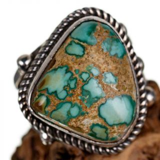 Navajo Turquoise Ring Sterling Silver Natural Fox Webbed Albert Jake 8 Old Pawn