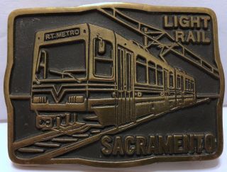 Vtg Sacramento Light Rail Solid Brass Buckle California Public Transportation