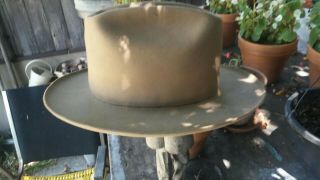 7.  5 Vintage Tan Mens Open Road Western Hat Beaver Distressed Brim 4
