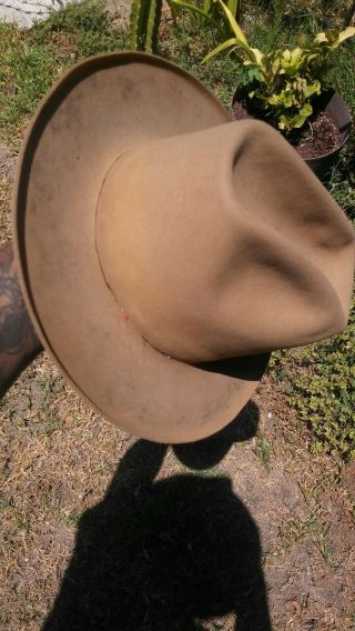 7.  5 Vintage Tan Mens Open Road Western Hat Beaver Distressed Brim 8