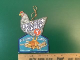 Vintage Cardboard Chicken Dinner Candy Double Sided Die Cut Sign Sperry