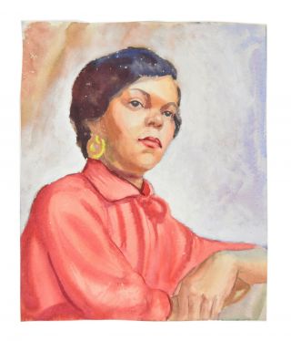 Vintage 1950 Watercolor Painting “janie” African American Woman Dick Fort