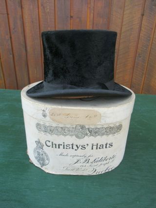 Antique Black Beaver Top Hat Size 7 1/8 In