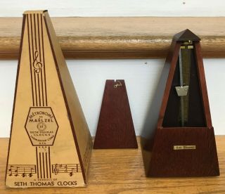 Vintage Seth Thomas Metronome De Maelzel And Box 7 Mahogany