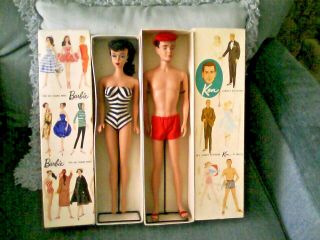 Vintage Barbie And Ken Dolls W Boxes And Stands