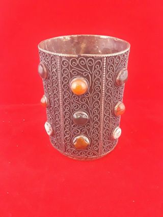 Estate Antique Sterling Silver Cup With Stones  202.  3g.