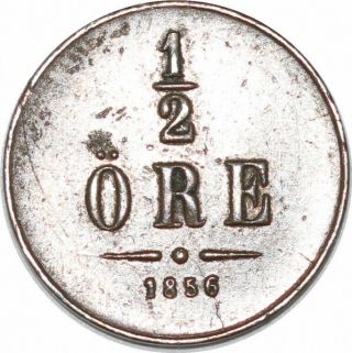 S8092 Very Rare Sweden 1/2 Öre Oscar I 1856 Only 26000 Minted And Xf,