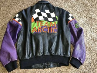 1994 Team Arctic Cat Conquer Cold Leather Jacket Vtg Lined Snowmobile Sz Mens Xl