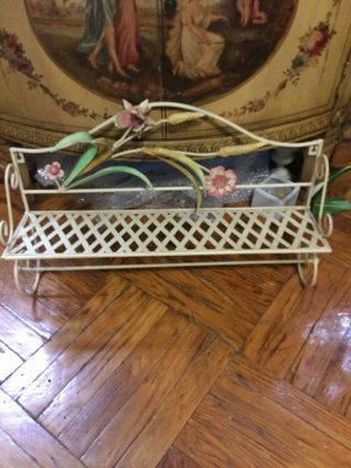 Vintage - Metal Flower Rose Floral Wall - Hanging Shelf Distressed Towel Rack