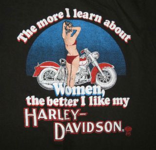 Vintage 80 ' s Harley Davidson T Shirt Double Sided Size Med Bikini Biker Babe 3