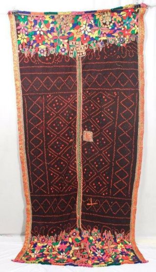 Old Indian Rabari Embroidery Tribal Kuchi Woolen Vintage Ethnic Wrap Stole Shawl