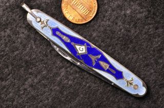 Vintage Voos Masonic Pocketknife Sterling Silver Enamel Grips Stainless Blades
