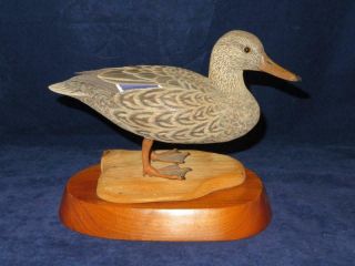 Tom Ahern,  Hand Carved & Handpainted Wooden Duck Sculpture Decoy,  Signed