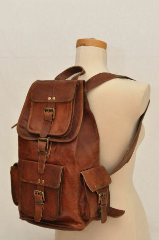 Vintage Leather Back Pack Rucksack Travel Bag For Men 