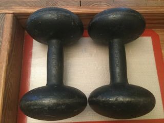 Vintage 2 X 30lb 1960s Weider Dumbbells Cast Iron Strongman Gym