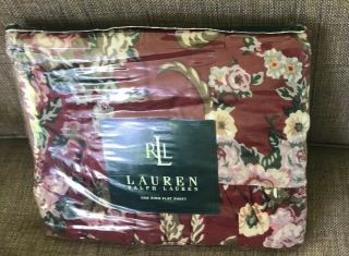 Htf Vintage Ralph Lauren Ruffled King Top Flat Bed Sheet Marseilles Floral