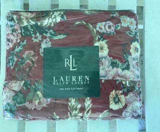 HtF Vintage Ralph Lauren Ruffled king ToP Flat Bed sheet Marseilles Floral 3