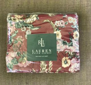 HtF Vintage Ralph Lauren Ruffled king ToP Flat Bed sheet Marseilles Floral 5