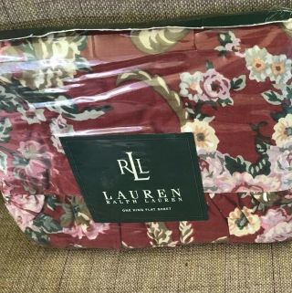 HtF Vintage Ralph Lauren Ruffled king ToP Flat Bed sheet Marseilles Floral 8