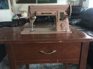 Singer 301a Sewing Machine Wood Table,  Knee Lever Bar Pedal Control,  Vintage 50 