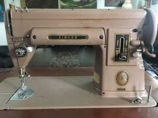 Singer 301A Sewing Machine Wood Table,  Knee Lever Bar Pedal Control,  Vintage 50 ' s 2