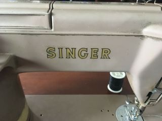 Singer 301A Sewing Machine Wood Table,  Knee Lever Bar Pedal Control,  Vintage 50 ' s 6