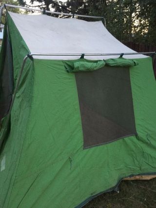 Vintage Wenzel 9 ' x 11 ' Canvas Tent 7 ' center peak 4 - 6 person Complete w/ stakes 4