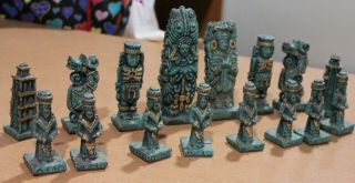Vintage Large Aztec Chess Set - Unique & Hand - Carved 5.  5 " King Mayan Inca