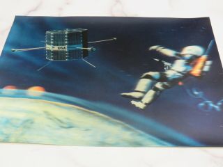 Vtg LG Lenticular 3D Picture USA Astronaut Spacecraft Space Walk WC Jones Moon 8