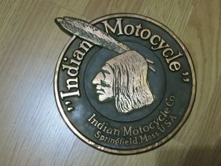 Antique Vintage Early Indian Motorcycle Dealership Copper Medallion
