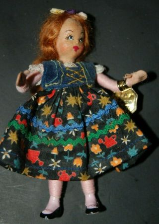 Vintage Tiny Town Felt Doll " Polly Flinders " Alma Leblanc Miniature Doll House