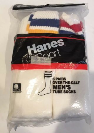 Vintage Mens Hanes Sport Tube Socks Stripped Over The Calf Fits 9 - 15 Shoe 6 - 12