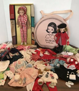 Vintage 1950’s Betsy Mccall 8” Doll & 1960’s 12” Doll / Case / Wardrobe