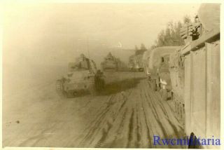 Move Ost German Pzkw.  38 (t) Panzer Tanks Passing Stopped Lkw Truck Column