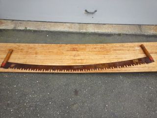 Vintage Log Cabin Crosscut Saw Wood Cutting Tool,  65 " Blade Decorating Item