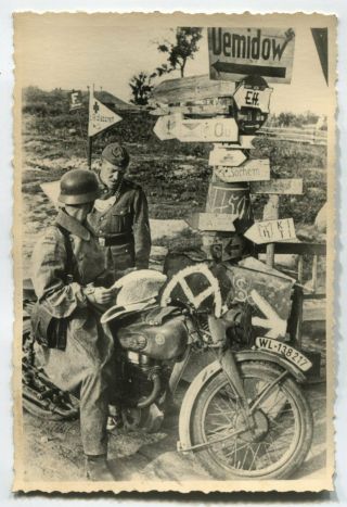 German Wwii Archive Photo: Luftwaffe Soldier On Motorcycle