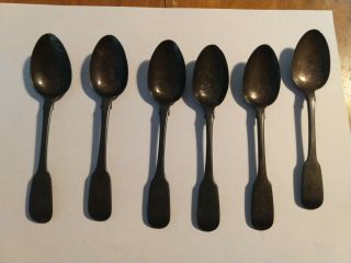 Set Of 6 Victorian English Sterling Silver Fiddle Spoons,  Chester - 1842 127 G