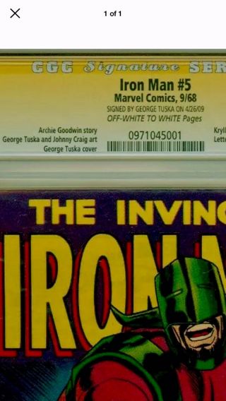 IRON MAN 5 CGC SS 9.  2 NM SIGNED GEORGE TUSKA EXTREMELY RARE AVENGERS END GAME 3